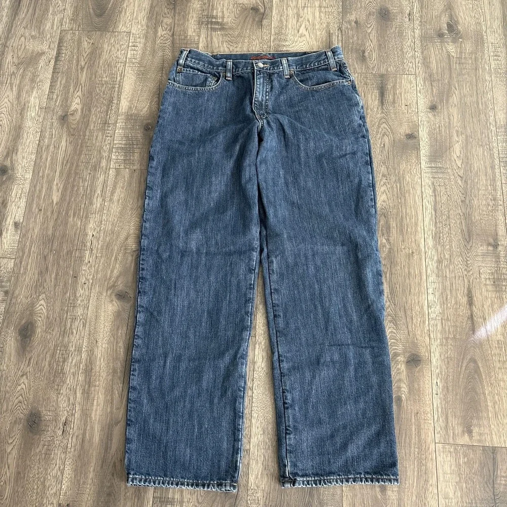 Eddie Bauer Flannel Lined Jeans Mens 36x34 Blue‎ Relaxed Fit Straight Leg Denim